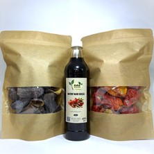 Elifce Yöresel Ürünler Kuruluk Seti – 20 Adet Patlıcan Kurusu + 20 Adet Biber Kurusu + Doğal Nar Ekşisi | Geleneksel Lezzet Paketi