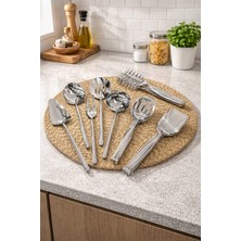 8 Parça 5 Li Sos 3 Lü Maşa Makarna Seti Gümüş Ürün 4 mm Kalınlık Çelik 18/10