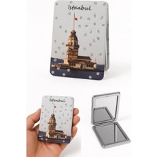 Marsilyan İstanbul Kız Kulesi Temalı Simli Büyüteçli Pratik Mini Cep Çanta Makyaj Aynası Sarı