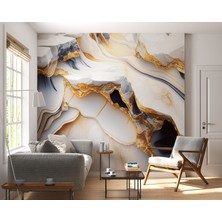 Grown 3D Altın Çizgili Beyaz Mermer Desenli Duvar Kağıdı - Mutfak ve Banyo