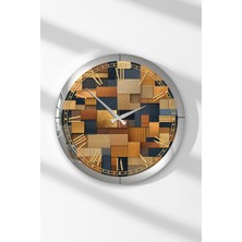 Zevahir Mobilya Dekorasyon Gümüş Çerçeveli Modern Mozaik Yuvarlak Mdf Duvar Saati