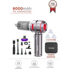 Normadia Mini Araba Süpürgesi 4ın1 16000PA Emiş Güçlü Şarjlı Kırmızı