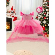 3b Kids Pembe Askılı Kız Çocuk Elbisesi Önü Kısa Arkası Uzun Elbise (Kuyruk Çıkartılabiliyor )