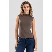Baykar Kadın Modal Likralı Yarım Balıkçı Yaka Sıfır Kol Body 6316 Kahve