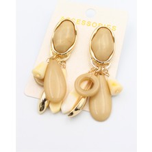 Beta Moda Hub Taşlı Sallantılı Küpe - Açık Kahverengi