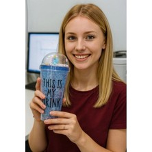 Marsilyan Cool Temalı Buzlu Cam Görünümlü Laci Suluk Pipetli 450 ML Çift Katman Mika Su Şişesi 2742