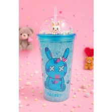 Marsilyan Suluk Pipetli Buzlu Cam Görünümlü 450 ML Çift Katman Mika Su Şişesi 2087 Mavi