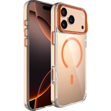 No 7 Tech iPhone 17 Pro Kılıf M-Safe Şarj Özellikli Airbagli Kamera Standlı Zore Azor Kapak - Turuncu