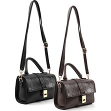 SHAKA Kırışık Dokulu Siyah/kırışık Dokulu Kahverengi SHK308 Set Suni Deri,çıtçıtlı 2'li El, Kol ve Omuz Çantası