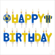 Süsle Bebek ve Parti Sarı Lacivert Happy Birthday 15 Parça Doğum Günü Mum Seti