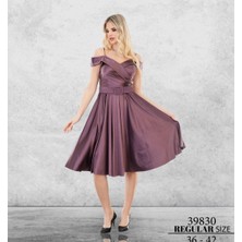 Arin Saten Elbise Düşük Omuz Kemerli Abiye