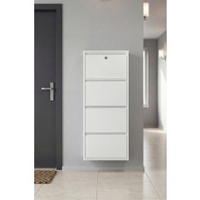 Kilitli Dörtlü 4'lü Metal Ayakkabılık Beyaz (Yedek Anahtarlı)