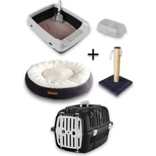 UltraMint Kedi Başlangıç Seti, Taşınabilir Tuvalet, Tırmalama Simit, Yatak ve Mama Kabı