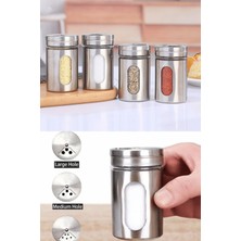 Elegancev Paslanmaz Çelik Kaplama Mini Cam Baharatlık Seti - Tuzluk -Karabiberlik 4 Adet