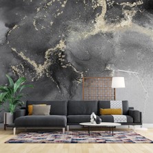 Grown Siyah Beyaz Dalgalı Mermer Desenli Duvar Kağıdı - Mutfak ve Banyo