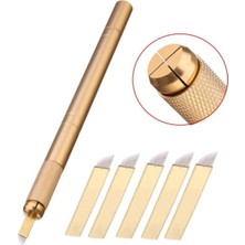 Kumi Microblading Kalemi Manuel Kalıcı Kaç Dudak Makyaj Gold Kalemi + 5 Adet 12 Pin Iğne
