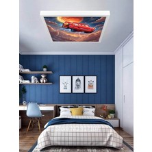 Gökyüzü Panel Şimşek Araba Avize, 60X60 Çocuk Odası Avize, 60WATT, Estetik Kare, Yapay Zeka Tasarım Avize, Uzay
