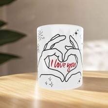 Uçan Kupa I Love You Yazılı Kalp Eller Tasarımlı Porselen Kupa | Sevgiliye Romantik Hediye