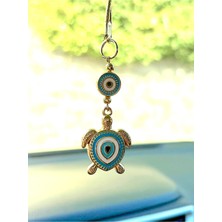 Normadia Yaldızlı Mavi Kaplumbağa Metal Nazar Boncuklu Araba Süsü