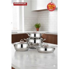 Kahramanlar Elite Prime Indüksiyon Tabanlı 8 Parça Tencere Seti  Paslanmaz Çelik, Cam Kapaklı, Dayanıklı ve Enerji Tasarruflu