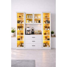 Setay Vitrinli Ünite, Liveo Kahve Köşesi + Çok Amaçlı Raflı Iki Kapaklı Dolap - Beyaz