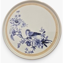 Sudedi Home Gerçek Altın Yaldızlı Mavi Kuş Desenli Seramik Servis Tabağı 26 cm Tek Kişilik