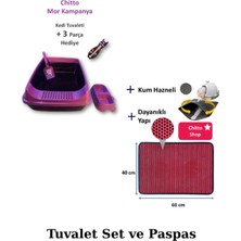 UltraMint Mor Set ve Paspaslı Elekli Açık Kedi Tuvaleti, Hijyenik Kullanım Keyfi