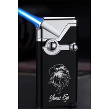 Kişiye Özel Siyah Gazlı Rüzgar Geçirmez Çakmak, Kartal Baskılı