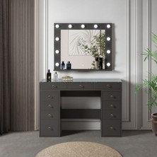 Flances Işıklı Aynalı Kulis Makyaj Masası Cam Tablalı Takı Düzenleyici