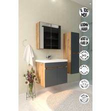 Makbulce Tokyo Havlu Dolaplı 65CM Seramik Lavabolu Mdf Aynalı Banyo Dolabı-Atlantik Çam&antrasit Gri