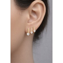 Sacce Scarves & Accessories Kalp Tektaşlı Kare Halka Küpe Seti 3 Parça