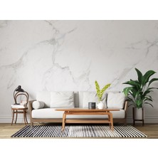 Grown Düz Sade Beyaz Mermer Desenli Duvar Kağıdı - Mutfak ve Banyo