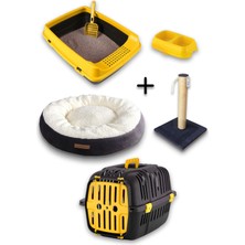 UltraMint Açık Kedi Tuvaleti, Taşıma Sepeti, Tırmalama Simit, Yatak ve Mama Kabı Seti