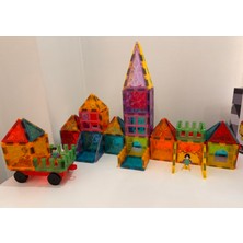 ToyznKidz 91 Parça Arabalı Elmas Yüzey Manyetik Yapı Blokları-Steam Eğitici Karo Oyun Seti (7.5 Cm)