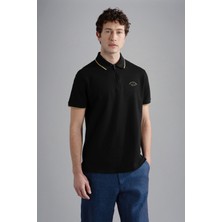 Paul & Shark Erkek Pamuklu Polo Yakalı Düğme Kapamalı Kısa Kollu Siyah Polo Yaka T-Shirt 24411331-011
