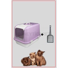 UltraMint Lila Büyük Boy Kapalı Kedi Tuvaleti, Filtreli, Kırılmaz, Kürek Hediyeli