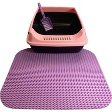 UltraMint Açık Elekli Kedi Tuvaleti, Pembe, Silikon Paspas ve Kürek Hediye
