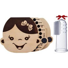 Kumi Kız Ahşap Bebek Yüzlü Diş Albümü Saklama Anı Kutusu Ve Parmak Dil Temizleyici Diş Kaşıyıcı Fırça