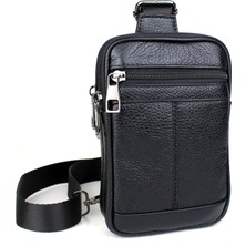 Derise Club Erkek Siyah Hakiki Deri Body Bag Çanta Çift Kol Askılı Göğüs Çantası Omuz Çantası