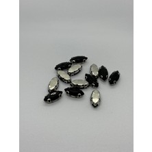 Boncukcu Abla 7X15 (1.5 Cm) Mekik Gümüş Kasa Siyah Taş Kasalı Dikme Taş 50 Adet