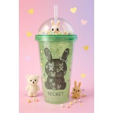 Marsilyan Suluk Pipetli Buzlu Cam Görünümlü 450 ML Çift Katman Mika Su Şişesi 2087 Yeşil