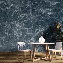 Grown Beyaz Damarlı Koyu Turkuaz Mermer Desenli Duvar Kağıdı - Mutfak ve Banyo