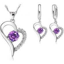 Kumi 925 Ayar Kalp Şekilli Taş Detaylı Gümüş Kolye Set
