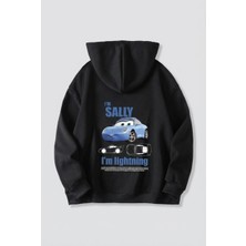 Beta Moda Hub Sevgililer Günü Özel Kapüşonlu Araba Baskılı Oversize Sweatshirt - Siyah