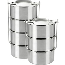 Özbir Paslanmaz Çelik Sanayi Tipi Sefer Tası 4 Katlı Yemek Kabı 26X14 cm 6,7 Lt x 4 Adet 304 Kalite