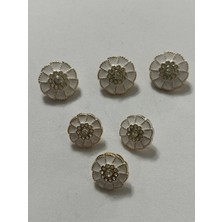 Boncukcu Abla 6'lı Takım 3 Büyük 2,5cm 3 Küçük 2 cm Beyaz Sedef Üstüne Taş Kaplama Gold Çizgili Tasarım Düğme BD30