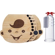 Kumi Erkek Ahşap Bebek Yüzlü Diş Albümü Saklama Anı Kutusu ve Parmak Dil Temizleyici Diş Kaşıyıcı Fırça