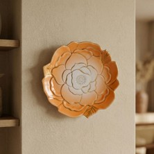 Güral Porselen Rose Premium Altın Yaldızlı Çiçek Şekilli Dekoratif Porselen Tabak 21 cm Turuncu