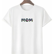 Beta Moda Hub Anneler Gününe Özel Tasarım Mom Çiçek Baskılı T-Shirt - Beyaz
