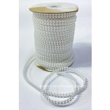 Boncukcu Abla 4 mm Çift Sıralı Şerit Yarım Inci Boncuk, 5 Metre Beyaz Renk Şerit Yarım Inci Plastik Boncuk